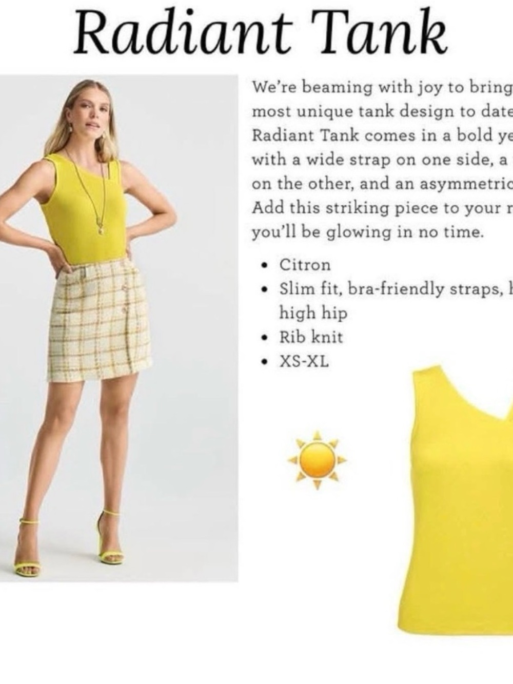 CAbi Citron Ribbed Radiant Tank Top - Bright Yellow